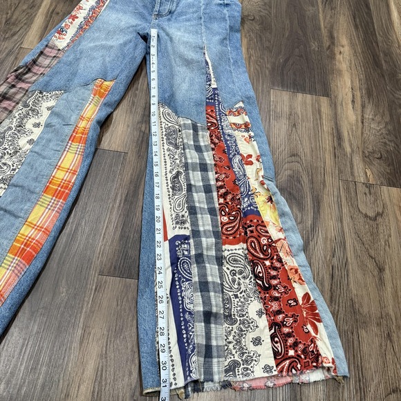 Free People We The Free Cortez Pieced Jeans Women's 25 Multi Patchwork Flare - Picture 13 of 16